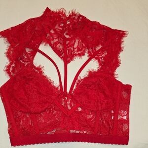 Fashion Nova Red Lace Bra with Strappy Design